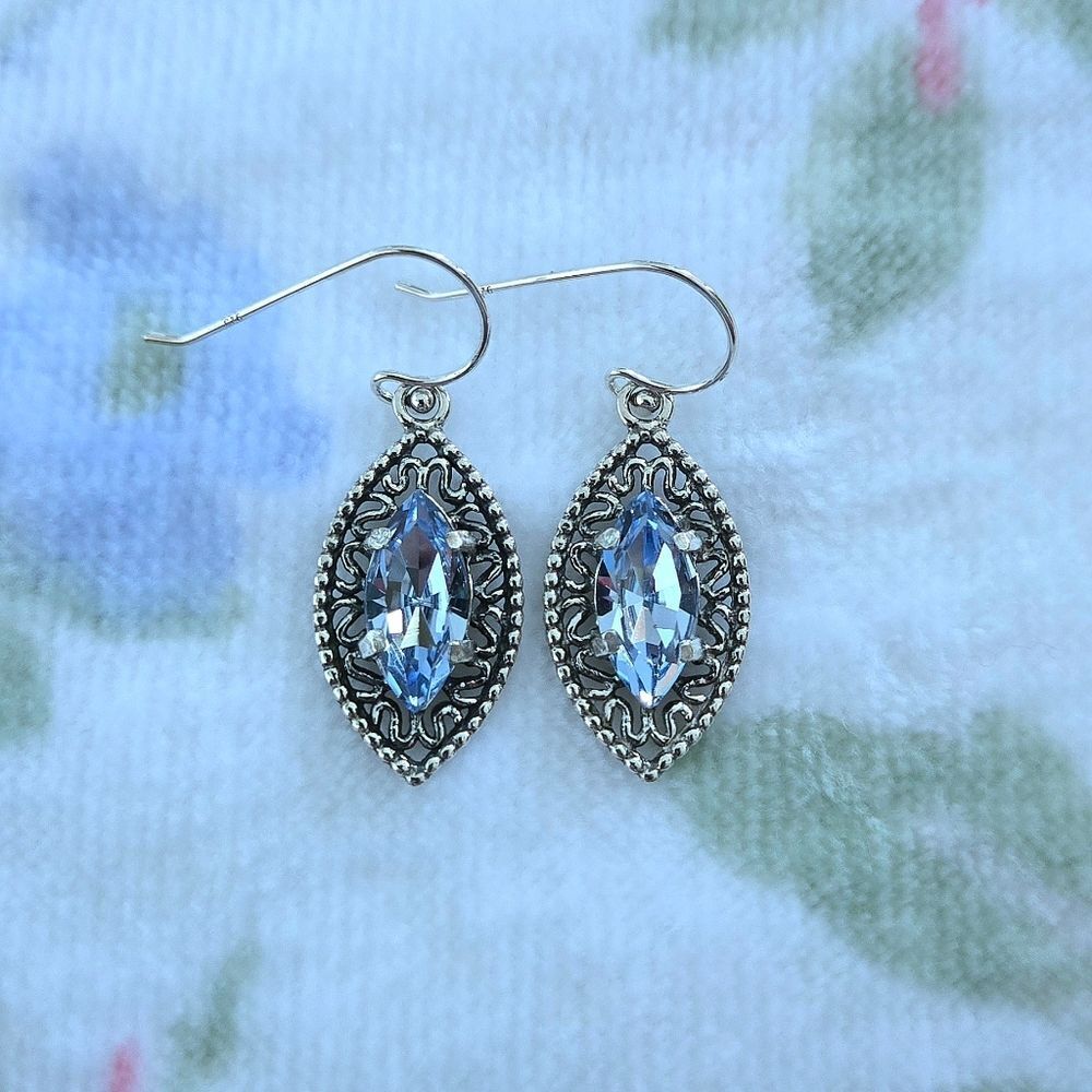 Noa Zuman Silver🤍 Marquise with Blue💙 Topaz Earrings - Picture 11 of 15